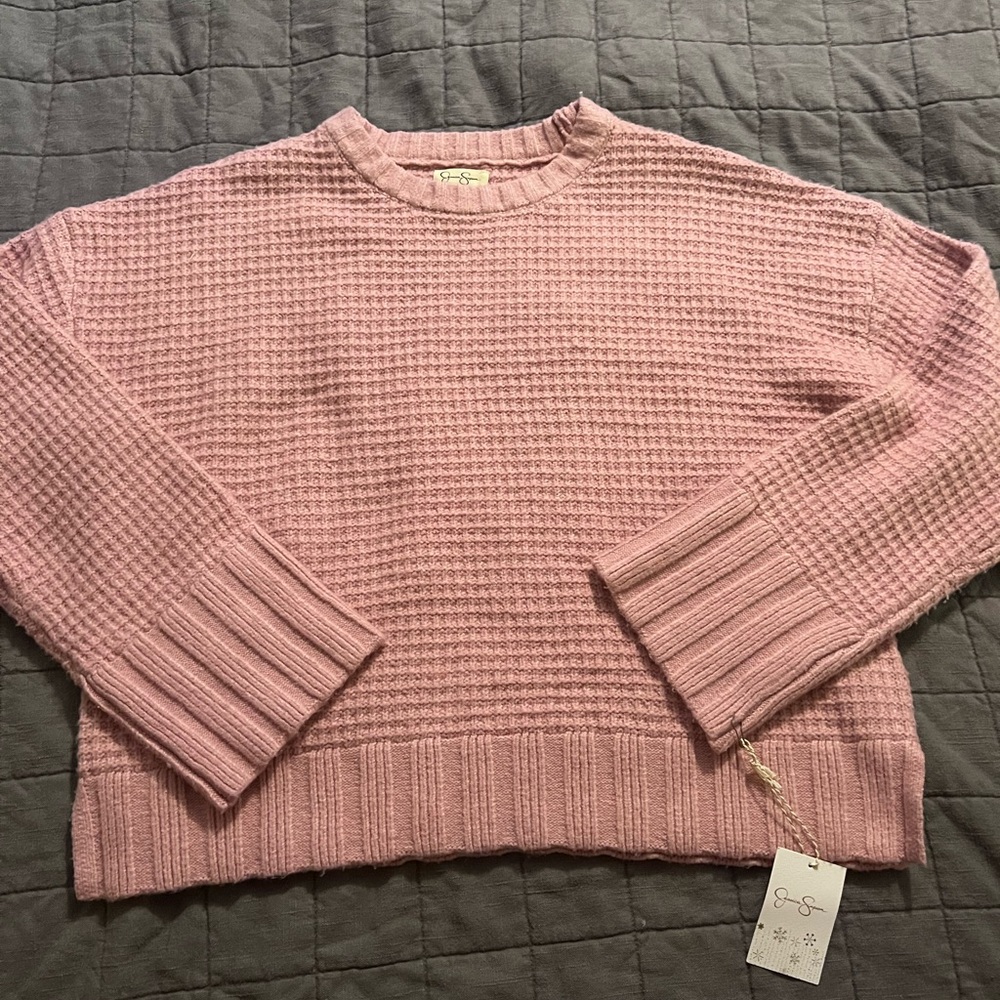 Jessica Simpson Textured Pink Crew Neck Sweater